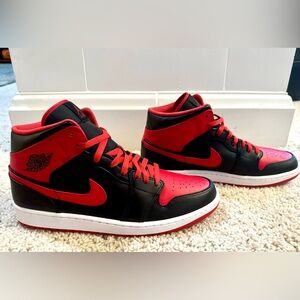 Nike Air Jordan 1 Mid, Men Size 12 - Black / Red
